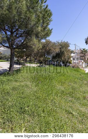 Loutra, Kassandra,  Greece - March 31, 2019: Panorama Of Resort Of Loutra, Kassandra, Chalkidiki, Ce