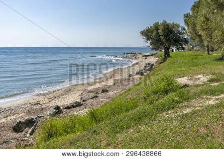 Loutra, Kassandra,  Greece - March 31, 2019: Panorama Of Resort Of Loutra, Kassandra, Chalkidiki, Ce