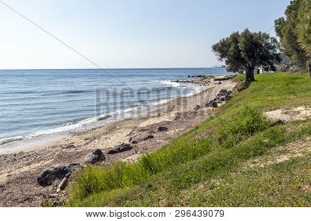Loutra, Kassandra,  Greece - March 31, 2019: Panorama Of Resort Of Loutra, Kassandra, Chalkidiki, Ce