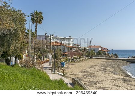 Loutra, Kassandra,  Greece - March 31, 2019: Panorama Of Resort Of Loutra, Kassandra, Chalkidiki, Ce