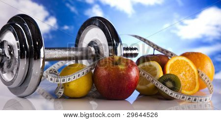 Fitness, dumbell y azul cielo