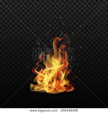 Fire Flame. Sparks Flame. Isolated Background. Realistic Fire. Vector Illustration