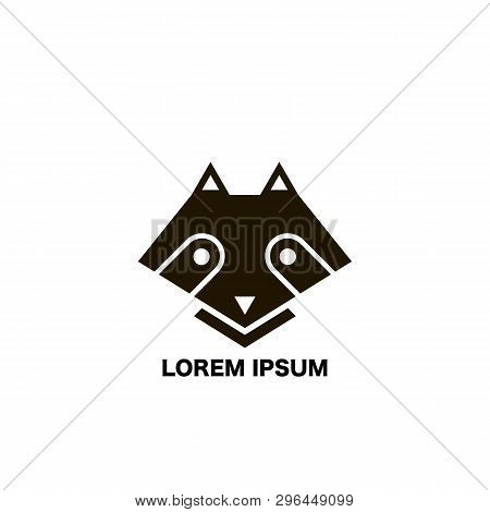 Raccoon Icon In Flat Design. Raccoon Black Colored. On White Background. Name Company. Vector