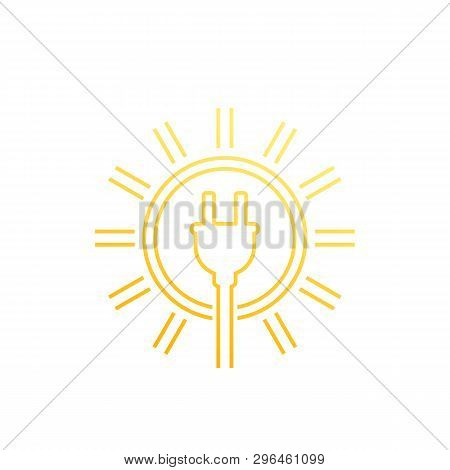 Solar Energy, Sun And Electric Plug, Linear Icon, Eps 10 File, Easy To Edit