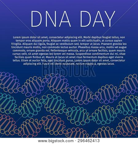 Dna Day Typography Poster. Neon Helix Of Human Dna Molecule. Science  Concept Vector Illustration. E