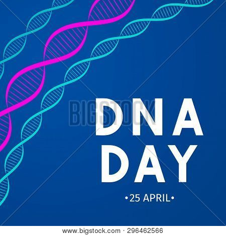 Dna Day Typography Poster. Neon Helix Of Human Dna Molecule. Science  Concept Vector Illustration. E