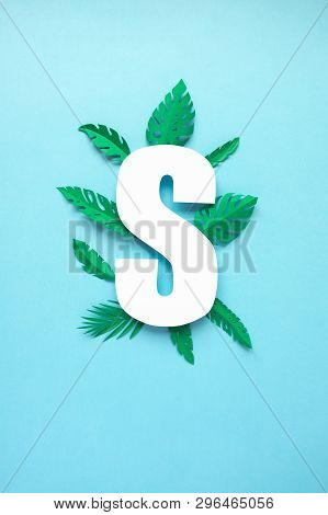 Letter S Cut From Paper With Tropical Palm Leaves From Paper