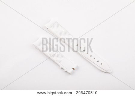 White, Rubber Watchband Isolated On White Background.