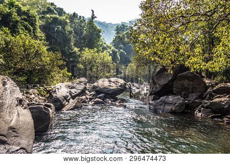 Landscape Of The Mountain River Mandovi At The Dudhsagar Waterfall