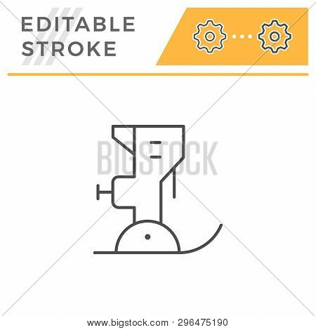 Sewing Machine Line Icon Isolated On White. Editable Stroke. Vector Illustration