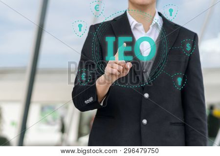 Businessman Looking At Initial Exchange Offering Ieo Graphic A Fundraising Event