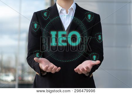 Businessman Looking At Initial Exchange Offering Ieo Graphic A Fundraising Event