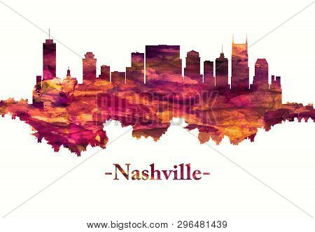 Red Skyline Of Nashville, The Capital Of The U.s. State Of Tennessee And Home To Vanderbilt Universi