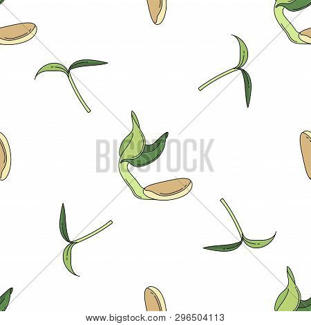 Sprouts Colored Isolated Seamless Pattern On White Background.