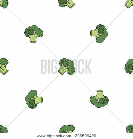 Broccoli Colored Isolated Seamless Pattern On White Background.