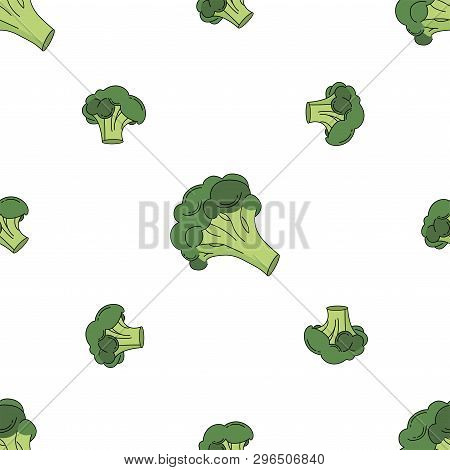 Broccoli Colored Isolated Seamless Pattern On White Background.