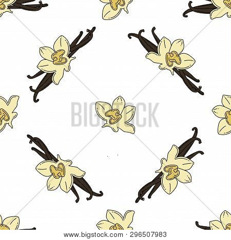 Vanilla Colored Isolated Seamless Pattern On White Background.