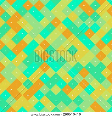 Seamless Colorful Repetitive Pattern With Yellow And Turquoise Pixel Squares. Vector Illustration Fo