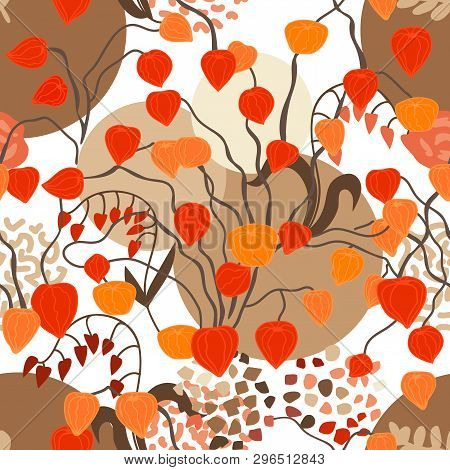 Trendy Floral Print. Seamless Vector Pattern With Botanical Motifs. Oriental Textile Collection.