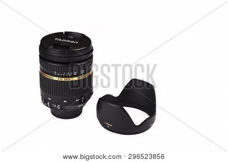 Moscow, Russian Federation - April 20, 2019. Nikon Tamron 17-50 Mm F 2.8 Lens For Nikon Dslr Cameras