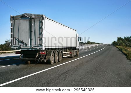 Odesa region, Ukraine, August 25, 2017 - Truck is going up the highway E95