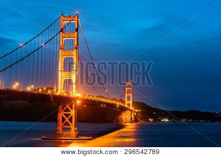 The Golden Gate Bridge In San Francisco At Night. Califonia, The United States