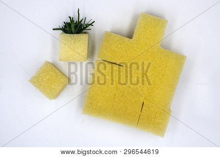 A Sponge Preparing To Be Planted In Hydroponics Vegetable Plots, The Cube Sponge, Isolated White Bac