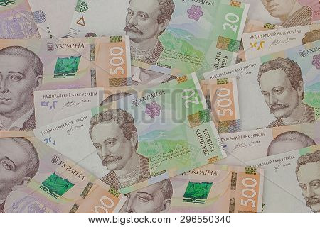 Background With New Banknotes Ukrainian Hryvnia. Inflation, Business. Econimics And Finance Theme