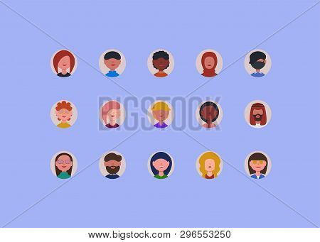 People Flat Icons Set Male And Female Faces Avatars. Flat Vector Illustration.