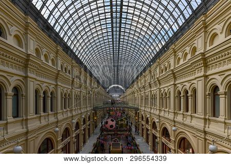 Moscow, Russia - July 16, 2018: Inside Famous Gum The Large Store In The Kitai-gorod Part Of Moscow 