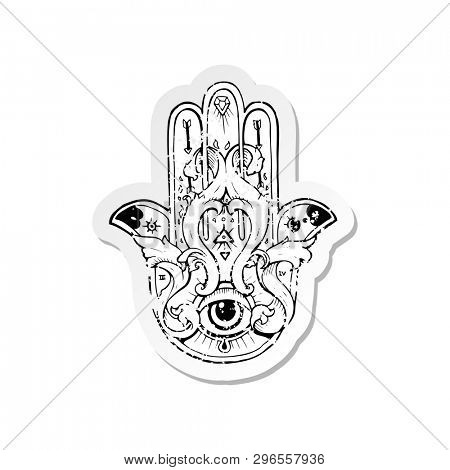 retro distressed sticker of a hamza tattoo symbol