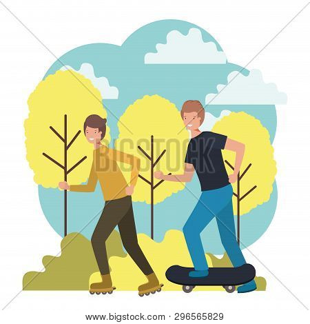 Young Boys Practicing Sports Characters Vector Illustration Design