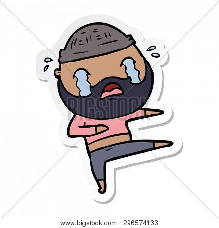sticker of a cartoon bearded dancer crying