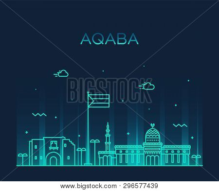 Aqaba Skyline Sudan Vector Big City Linear Style