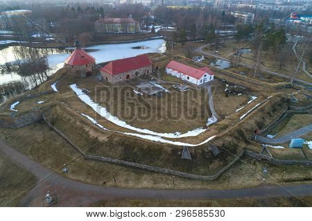 The Old Korela Fortress On April Evening (aerial Photography). Priozersk, Russia