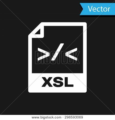 White Xsl File Document Icon. Download Xsl Button Icon Isolated On Black Background. Excel File Symb