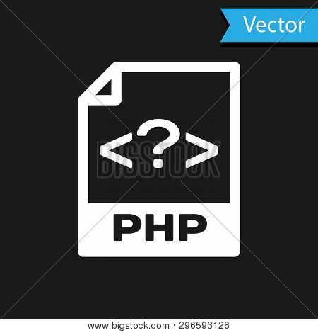 White Php File Document Icon. Download Php Button Icon Isolated On Black Background. Php File Symbol