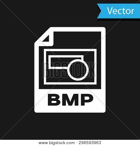 White Bmp File Document Icon. Download Bmp Button Icon Isolated On Black Background. Bmp File Symbol