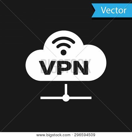 White Vpn Network Cloud Connection Icon Isolated On Black Background. Social Technology. Cloud Compu