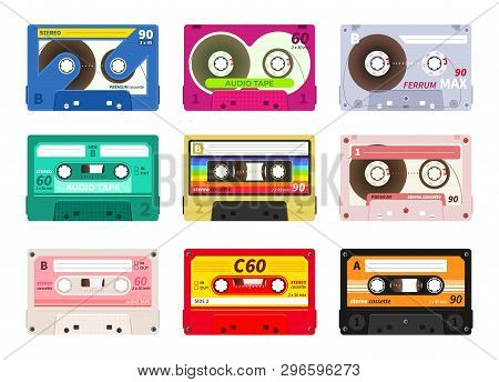 Vintage Music Cassettes. Retro Dj Sound Tape, 1980s Rave Party Stereo Mix, Old School Record Technol