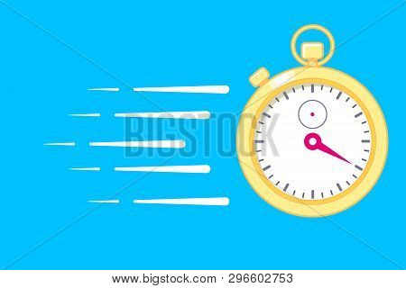Motivation Poster With Golden Stopwatch On Blue Background. Be Faster. Deadline Concept. Illustratio