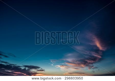 Beautiful Colorful Sunset Sky Over Tranquil Sea Surface With Dramatic Light.