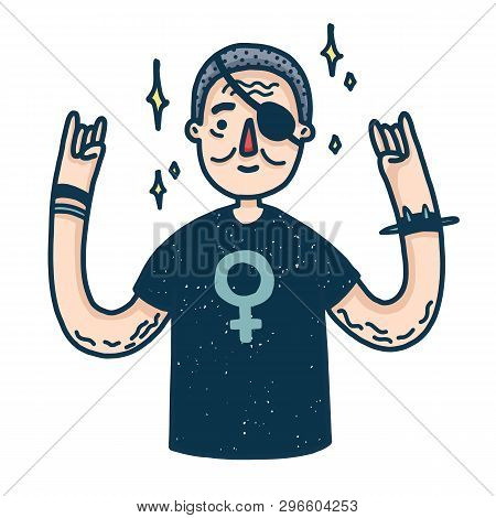 Design Banner With A With An Older Woman.  Cute Cartoon Grandmother With Wrinkles And Gray Hair. Hap
