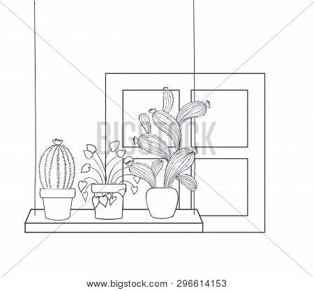 Houseplants With Potted On Shelf Isolated Icon Vector Illustration Design