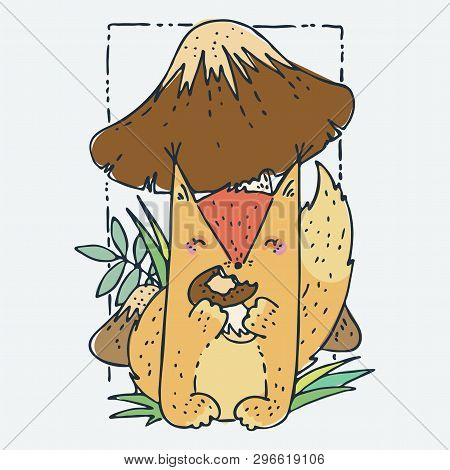 Cute Little Animal. Cartoon Hand Drawn Vector Illustration. Nice For Baby T-shirt Print, Greeting An
