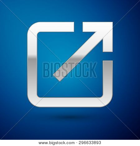 Silver Open In New Window Icon Isolated On Blue Background. Open Another Tab Button Sign. Browser Fr