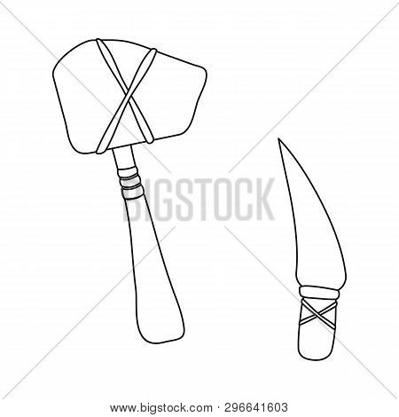 Vector Illustration Of Prehistoric And Weapon Symbol. Collection Of Prehistoric And Flint Stock Symb