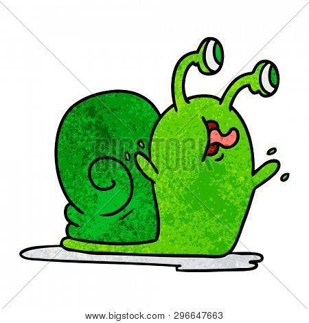 freehand drawn textured cartoon of a slimy snail