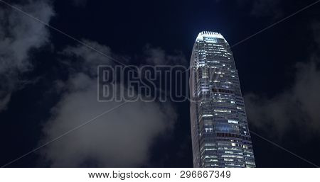 Central, Hong Kong 10 April 2019: Business tower with cloud at night