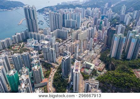 Shau Kei Wan, Hong Kong, 19 March 2019: Top down view of Hong Kong city